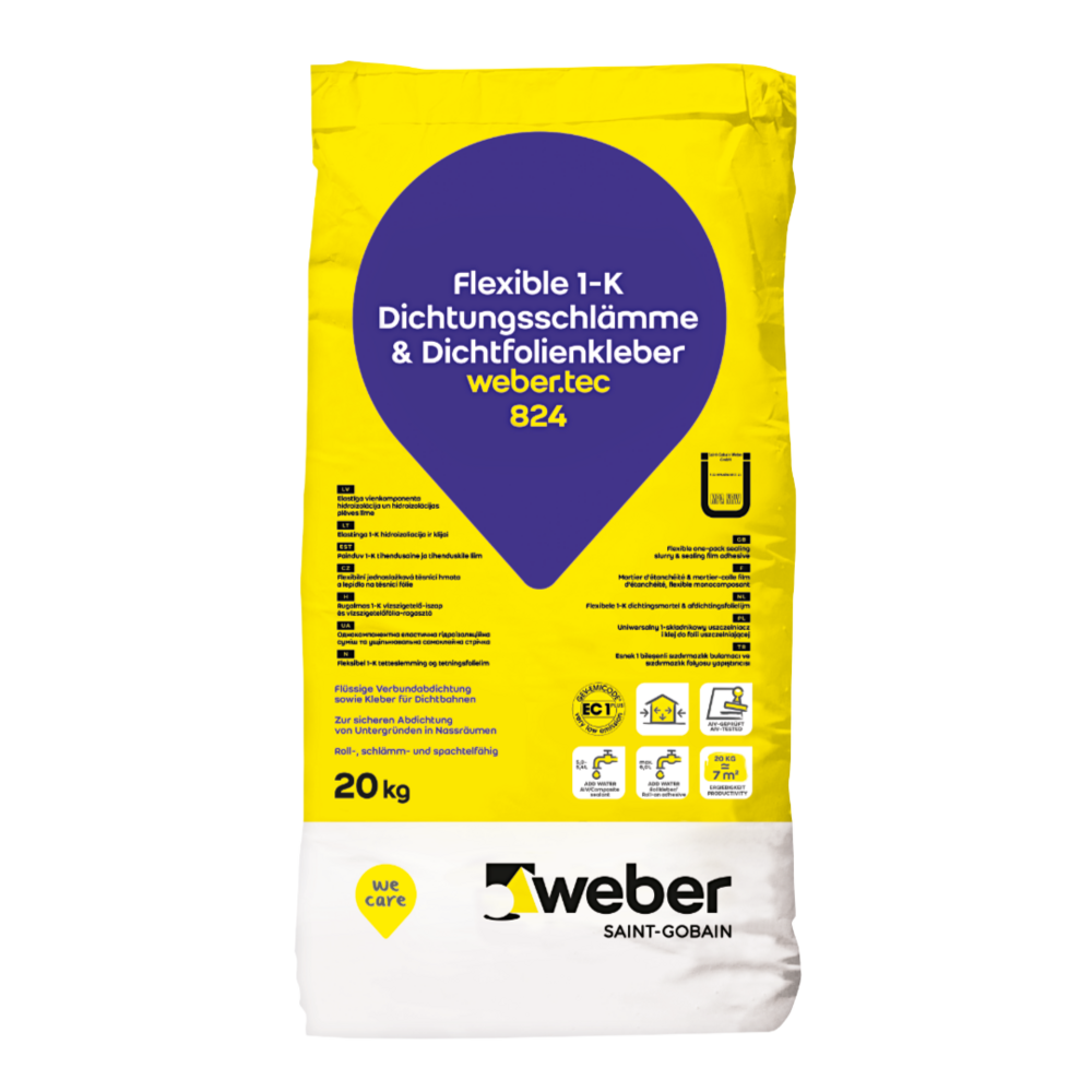 Verpackung weber.tec 824 Verpackung weber.tec 824 mit we care Tropfen